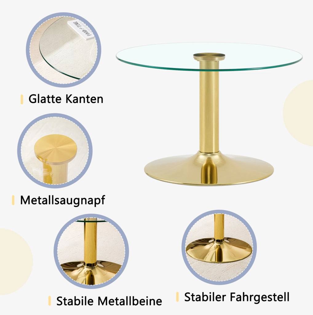 Tavolino da caffè rotondo in vetro temprato e metallo ? 70 cm; oro