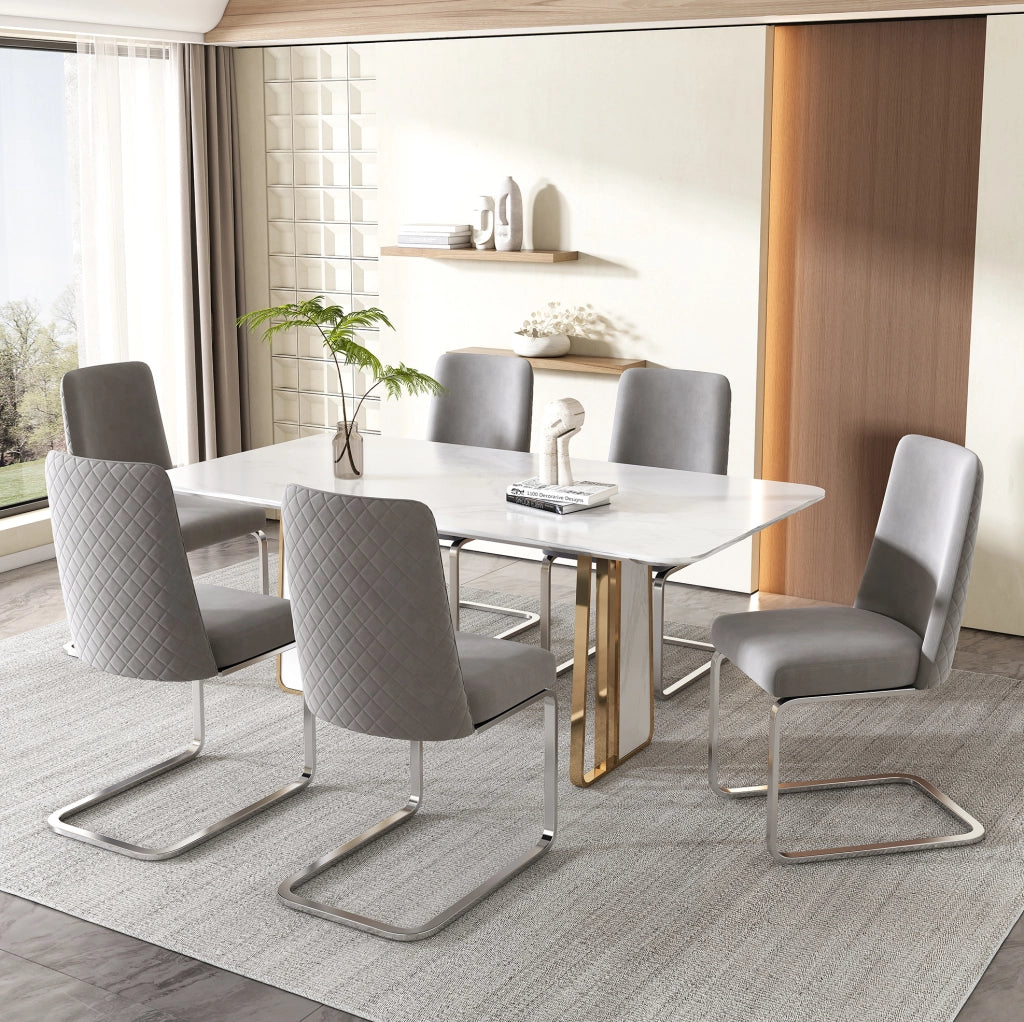 Set di 4 sedie da pranzo in velluto grigio con gambe argento