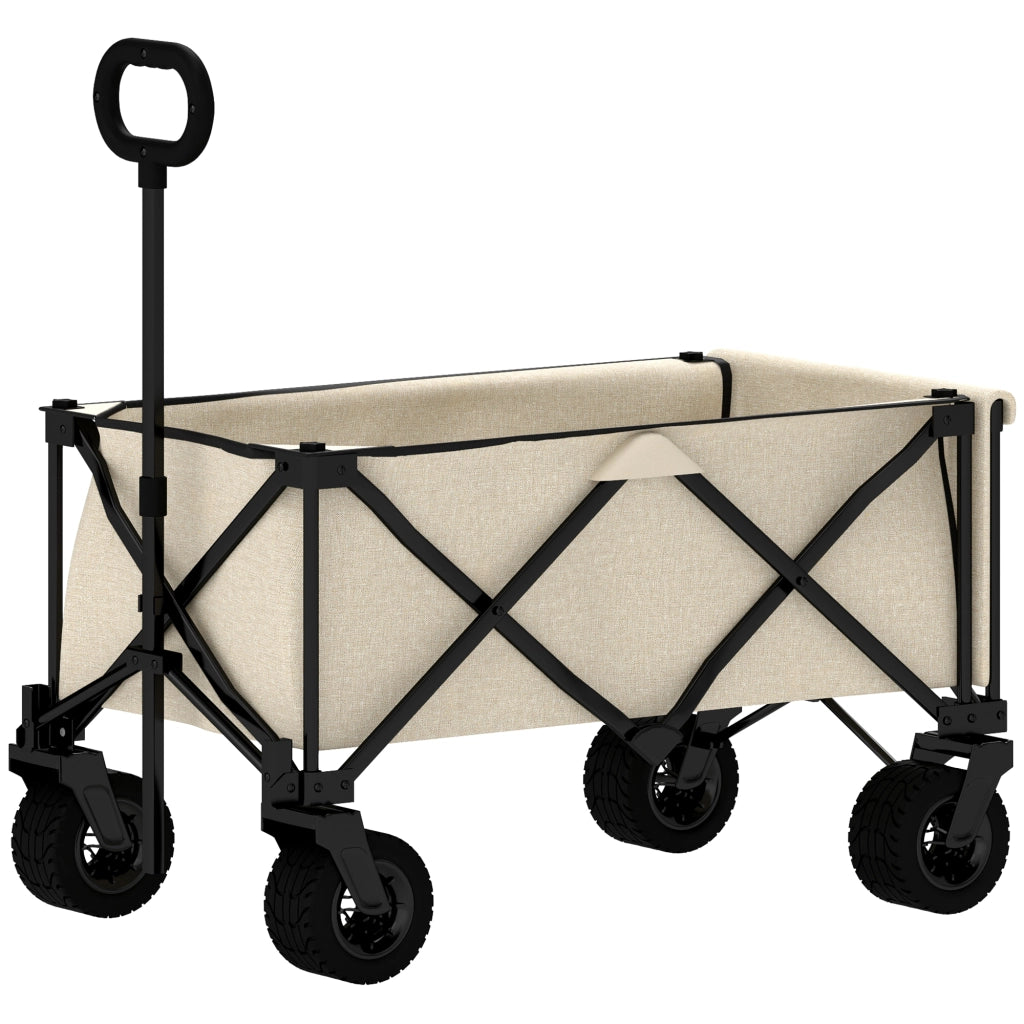 Carrello da Giardino Pieghevole con Piano Esterno ¨C Zephmum ¨C Beige 90x48x92 cm