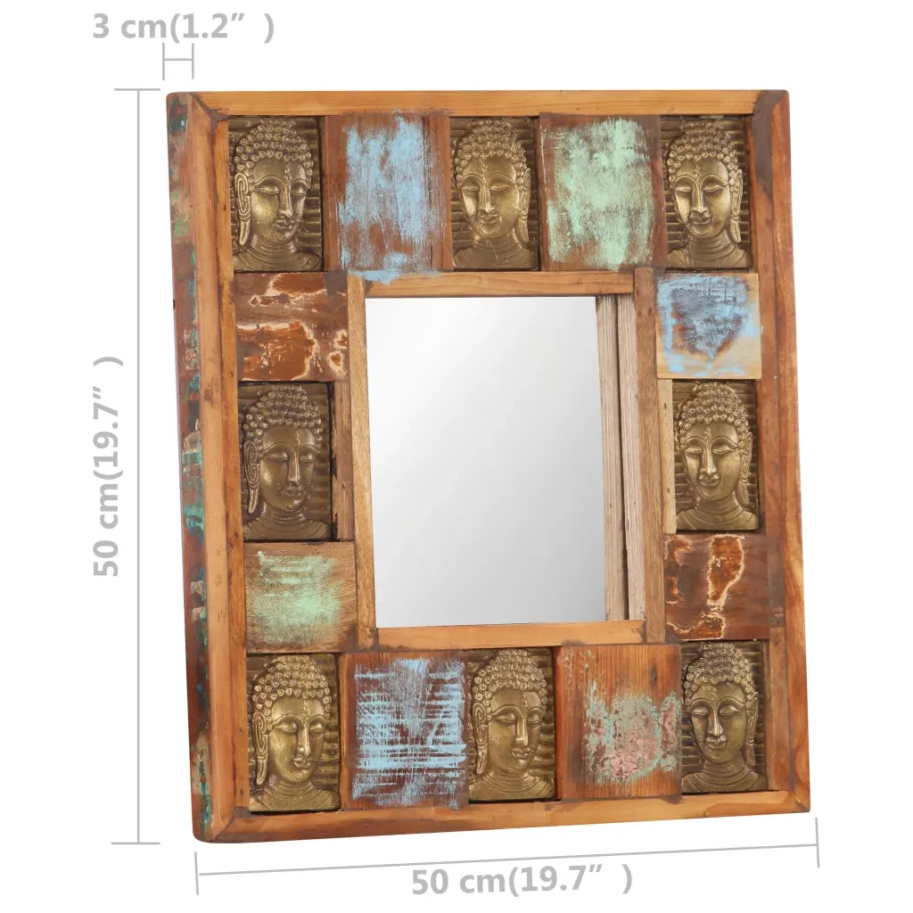 Specchio Decorato con Buddha 50x50cm Legno Massello di Recupero 321813