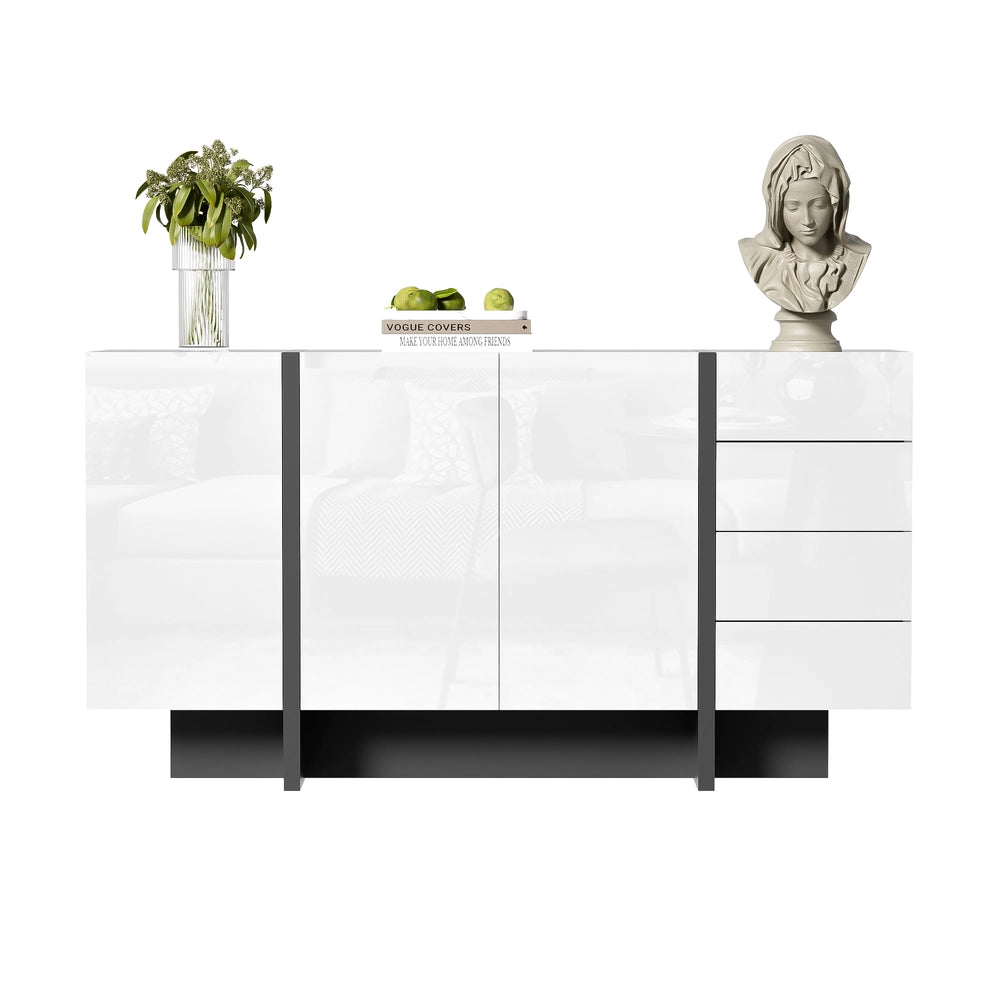Buffet moderno brillante - Xylo - 2 porte 4 cassetti Bianco
