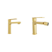 Coppia miscelatori lavabo 16cm e bidet oro spazzolato senza scarico | Margot