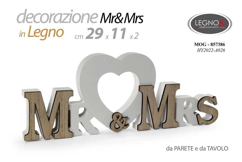 DECORAZIONE MR&MRS IN LEGNO DA PARETE O DA TAVOLO 29X2X11H CM