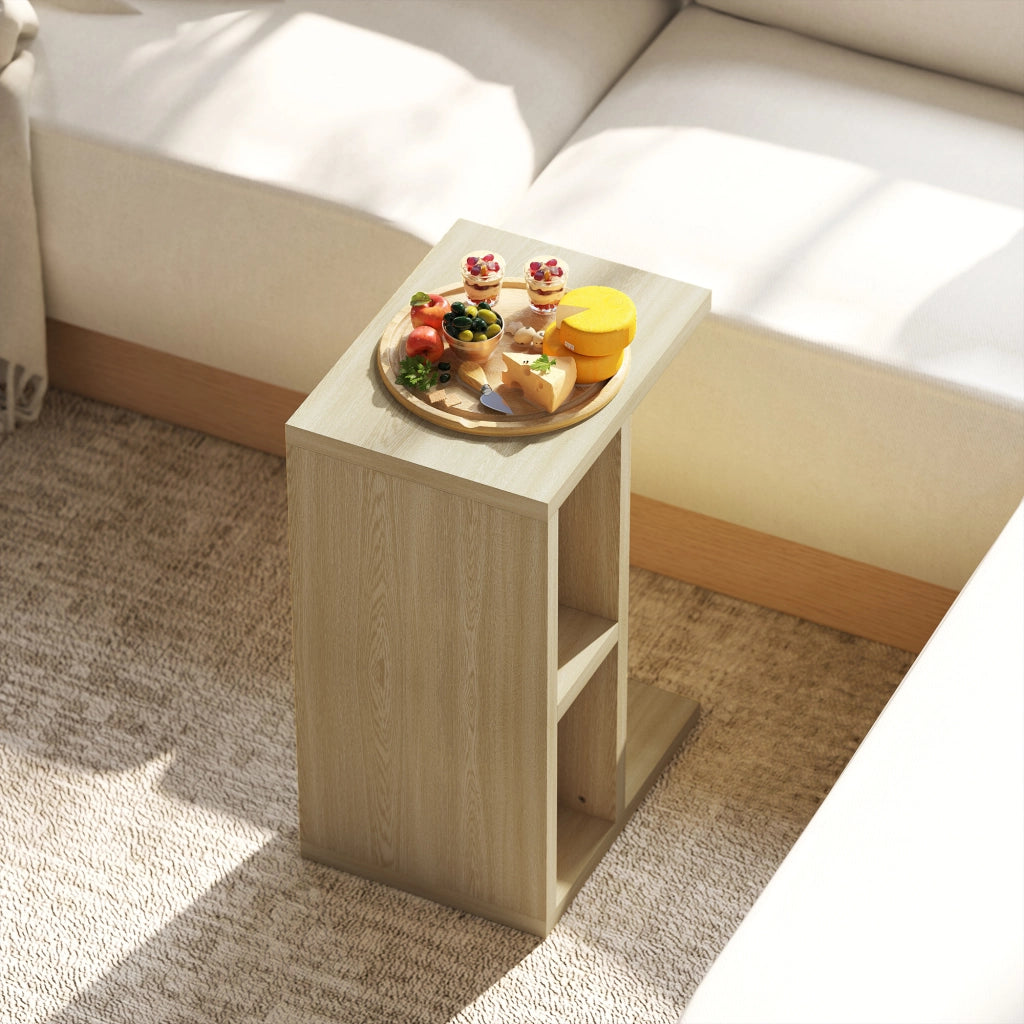 Tavolino a C con 2 ripiani aperti ¨C Zephmum ¨C 40x29.8x60 cm, effetto rovere