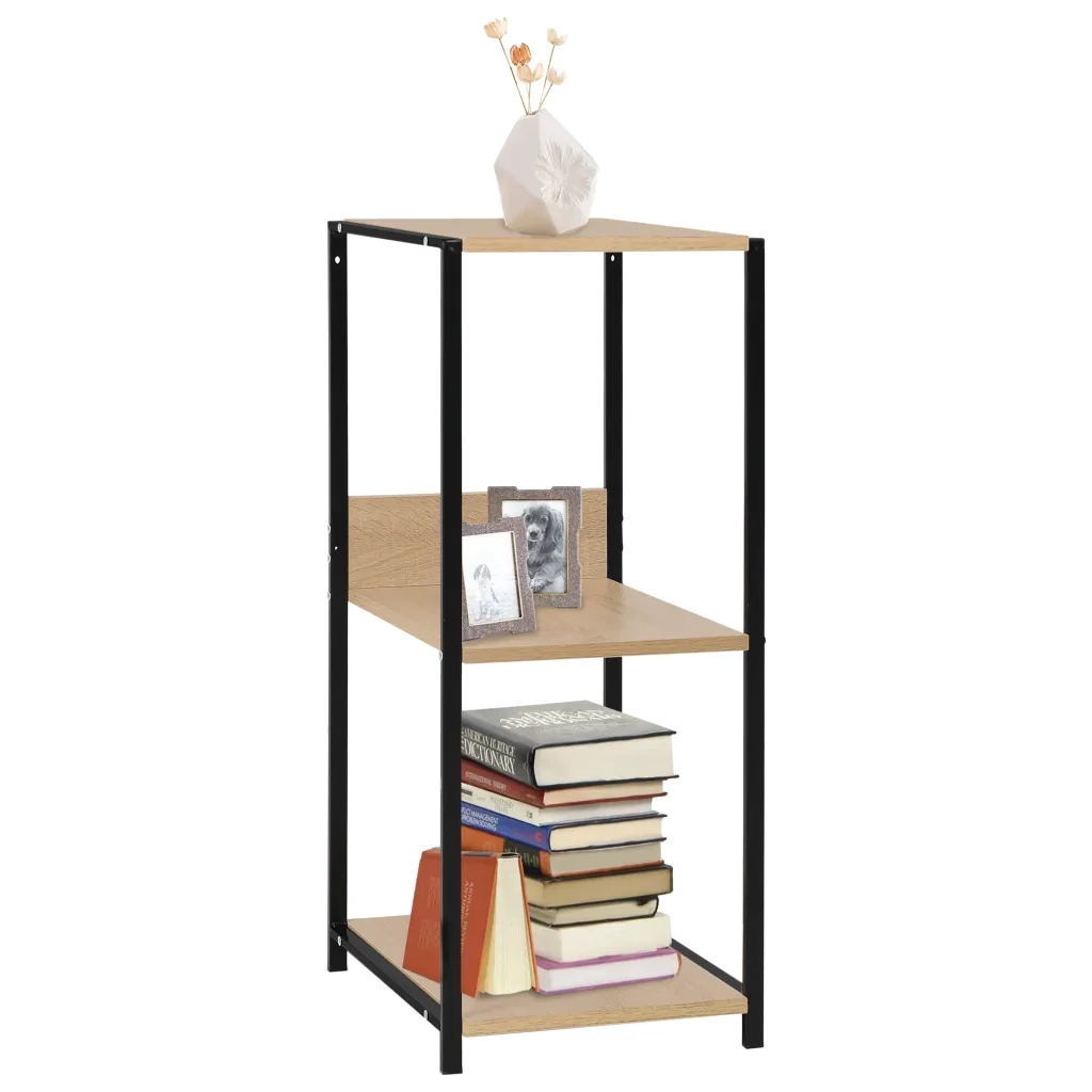 Libreria-Scaffale per Libri-Mobile di Stoccaggio Piccola Dritta Nera Rovere 33,5x39,6x79,7 Multistrato