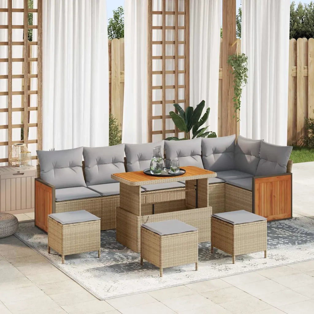 Set Divano da Giardino con cuscino 10 pcs Beige e Grigio Chiaro