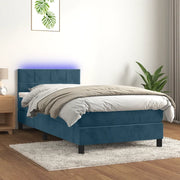 Letto singolo | Letto per adulti | Letto a Molle con Materasso e LED Blu Scuro 90x190cm in Velluto