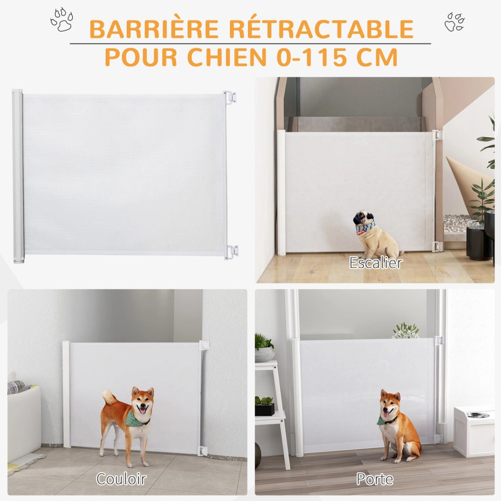 Cancelletto di sicurezza retrattile automatico per cani ¨C Xylo ¨C 115x82,5 cm acciaio bianco
