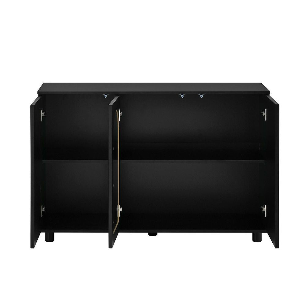 Buffet a forma di U - Xylo - Nero, porta in vetro, design rimbalzante