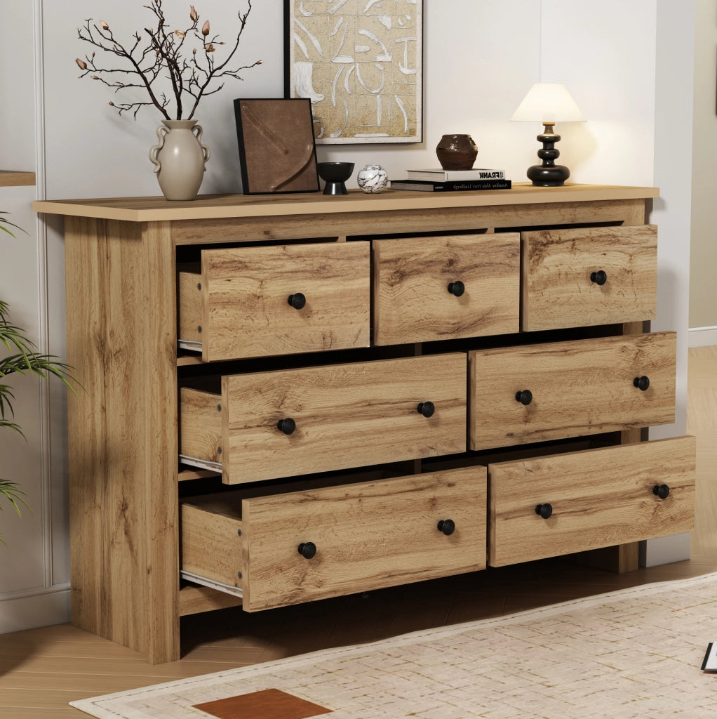 Sideboard moderno in legno con 7 cassetti, 152x40x89 cm
