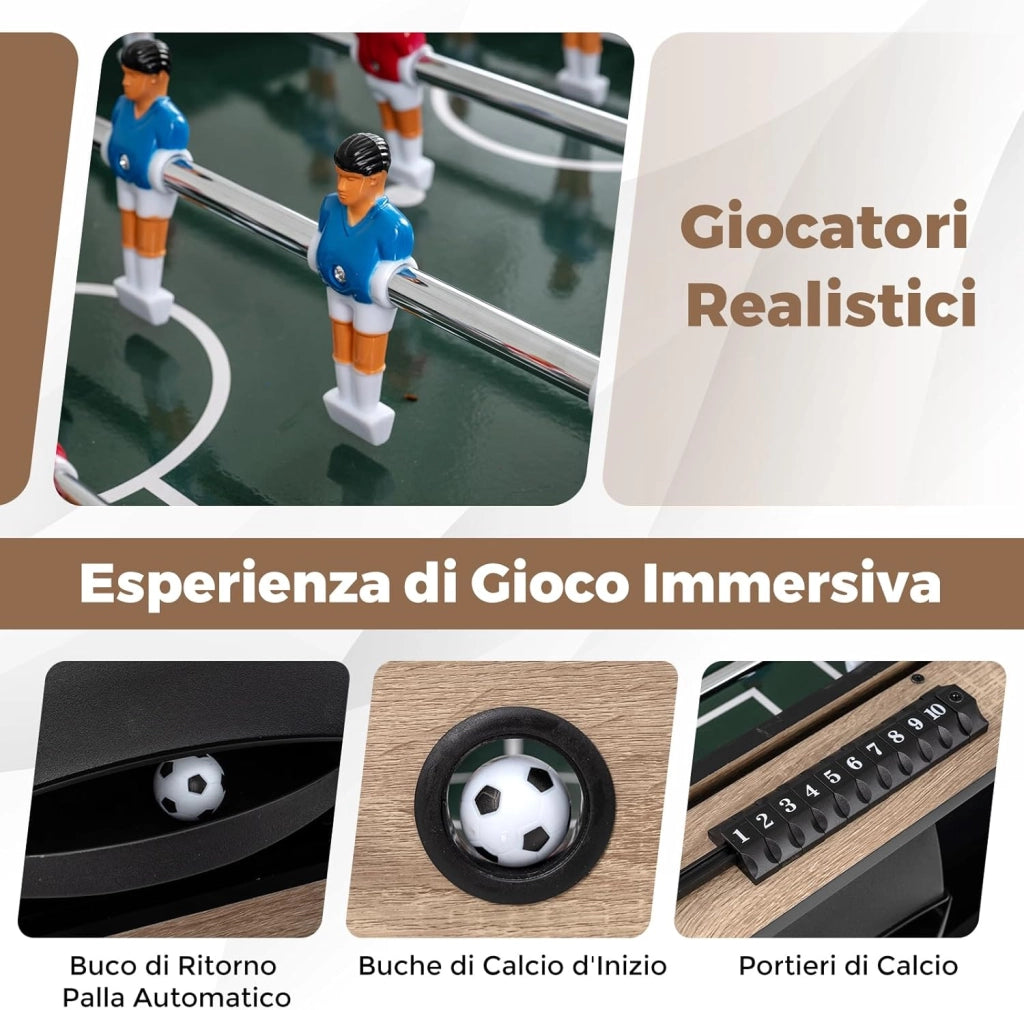 2 in 1 Calcio Balilla, Tavolo da Biliardo con 2 Palline, Stecche Triangolo Spazzola e Gessetti, Tavolo Multigioco per Casa Sala Giochi e Feste