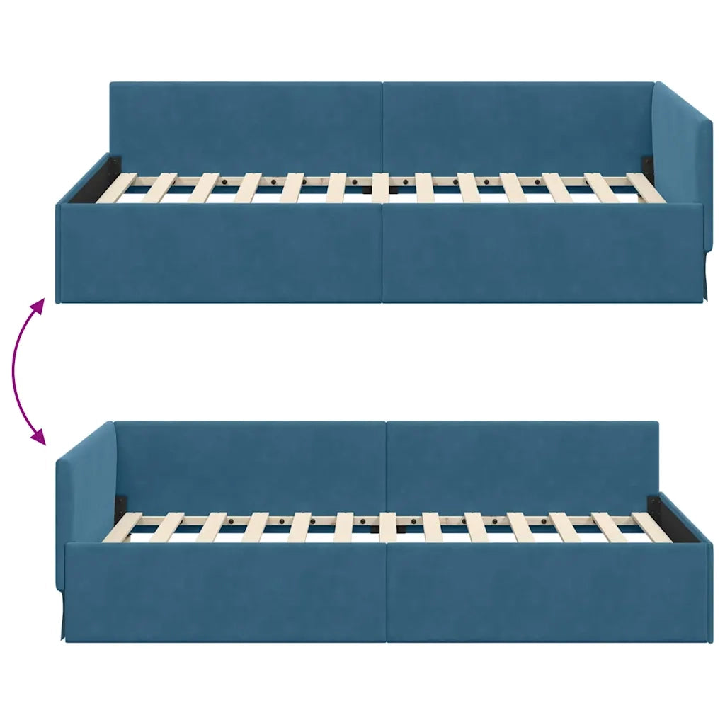 Cornice del letto ad angolo Blu 90 cm x 200 cm Velluto 42016080
