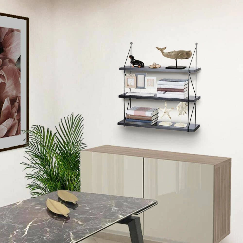 Trade Shop - Libreria Mensole Scaffale Parete Design Moderna Legno Metallo 3 Ripiani Nero -