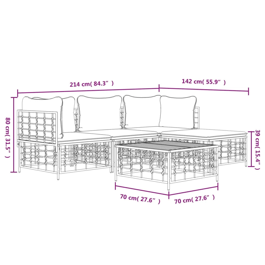 Set Divani da Giardino 4 pz | Set Salotto da Giardino con Cuscini Antracite in Polyrattan