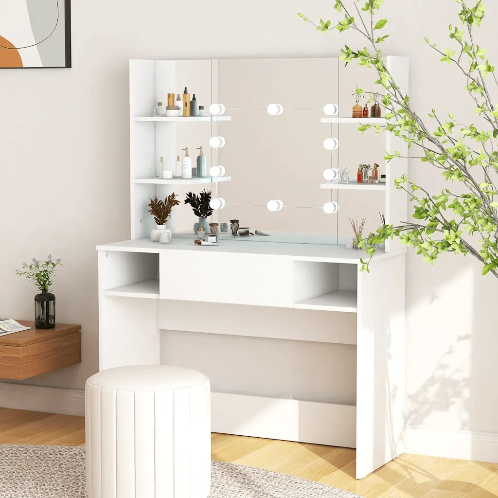 Toeletta con Luci LED 100x40x135 cm in MDF Bianca