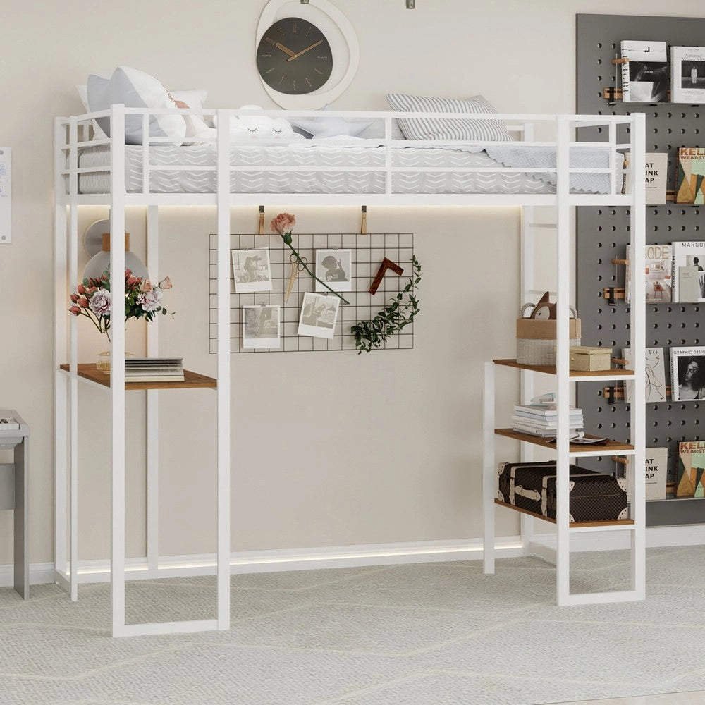 Letto a soppalco con scrivania ¨C Minimal ¨C metallo nero con scala e ringhiera