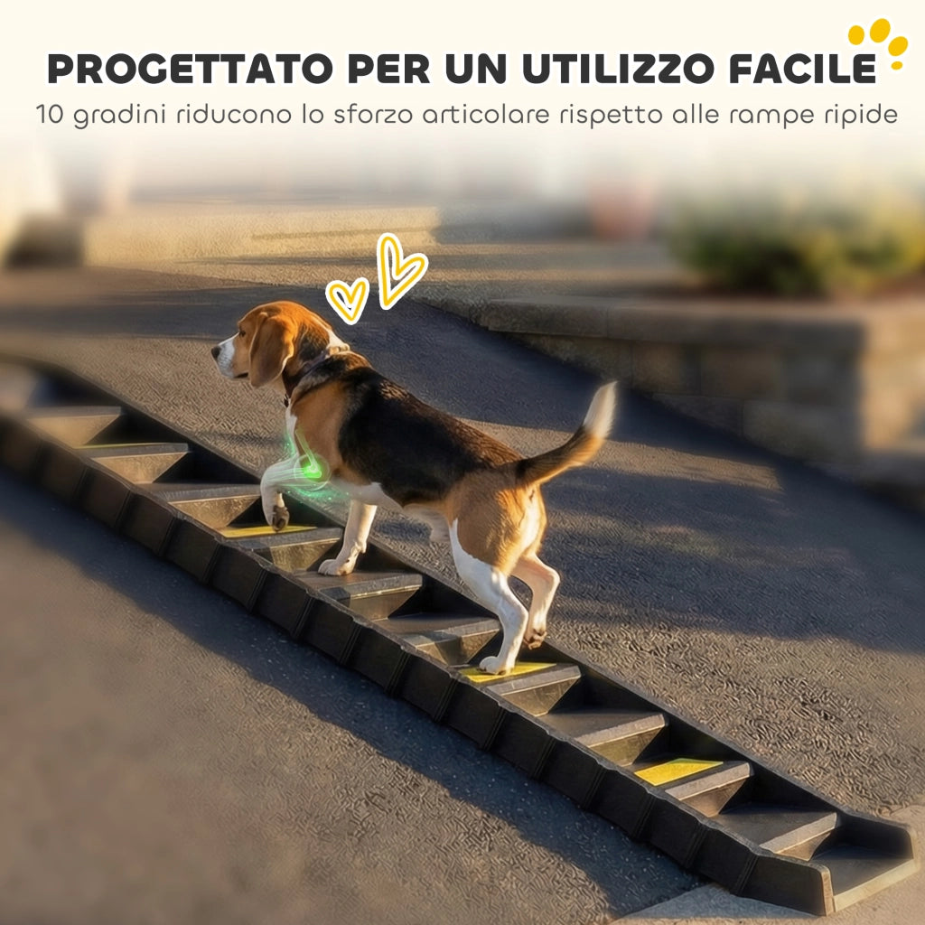 Scaletta per Cani Pieghevole per Auto da Viaggio a 10 Gradini Antiscivolo Capacità 68 kg in PP e TPR Nero