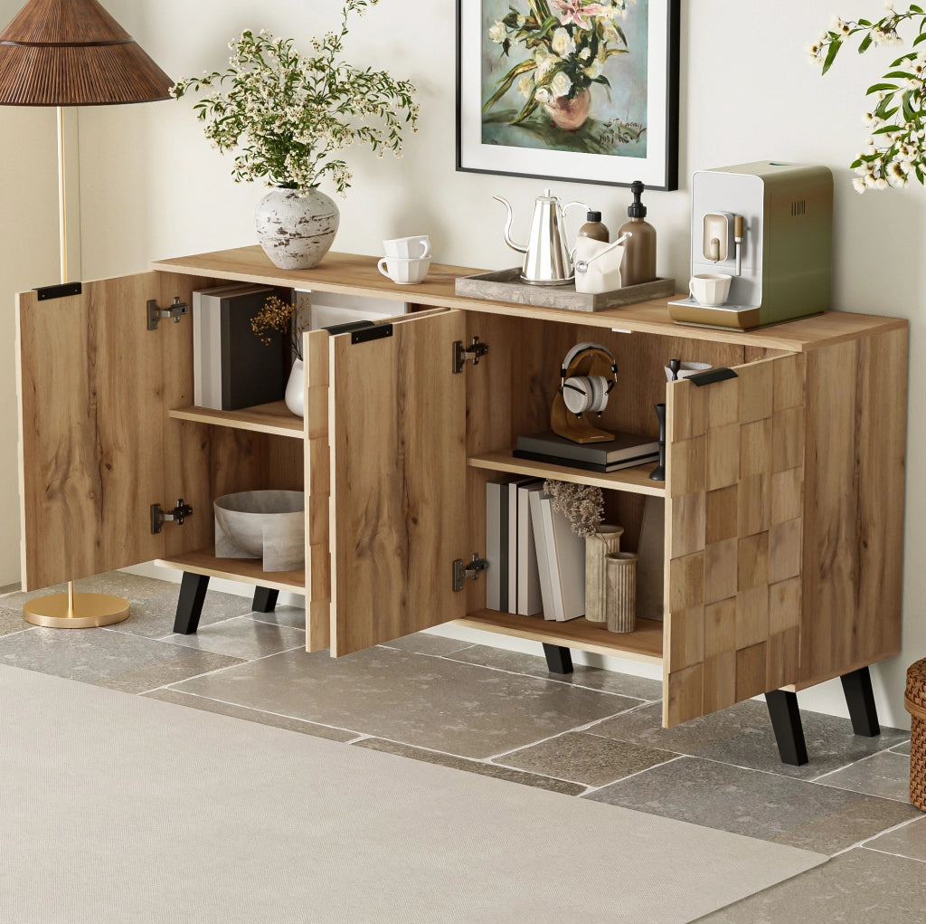 Credenza moderna 4 ante in legno con ripiani regolabili 160,5x35,5x78 cm