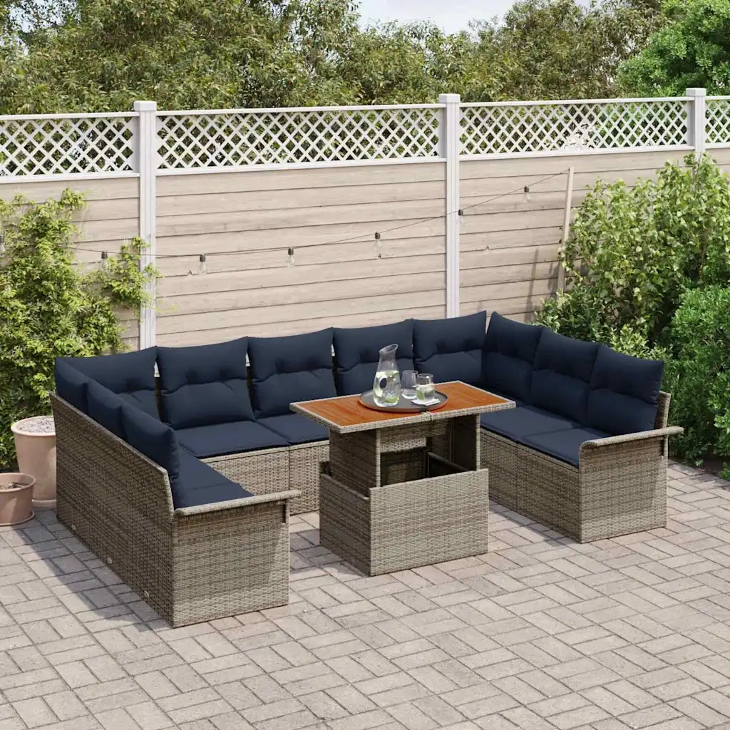 Set Divano da Giardino con cuscino 10 pcs grigio e blu navy