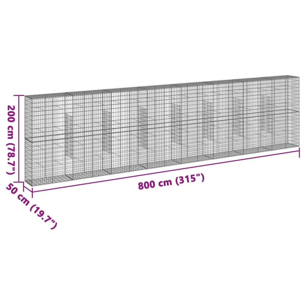 Cesto Gabbione con Copertura 800x50x200 cm Ferro Zincato 3295173