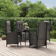 Set da Pranzo da Giardino 5 pz Nero con Cuscini in Polyrattan 3185175