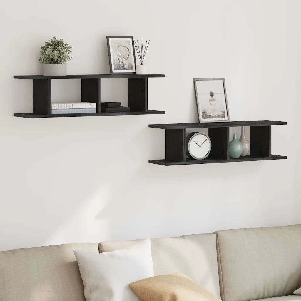 Mensole da Parete 2 pz Rovere Nero 75x18x20 cm in Truciolato