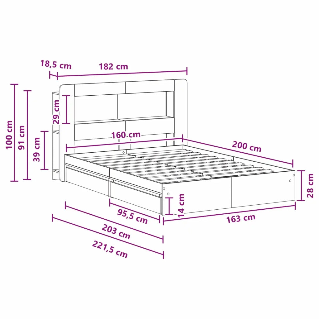 Telaio del letto con storage Sonoma grigio 160 x 200 cm 3433680
