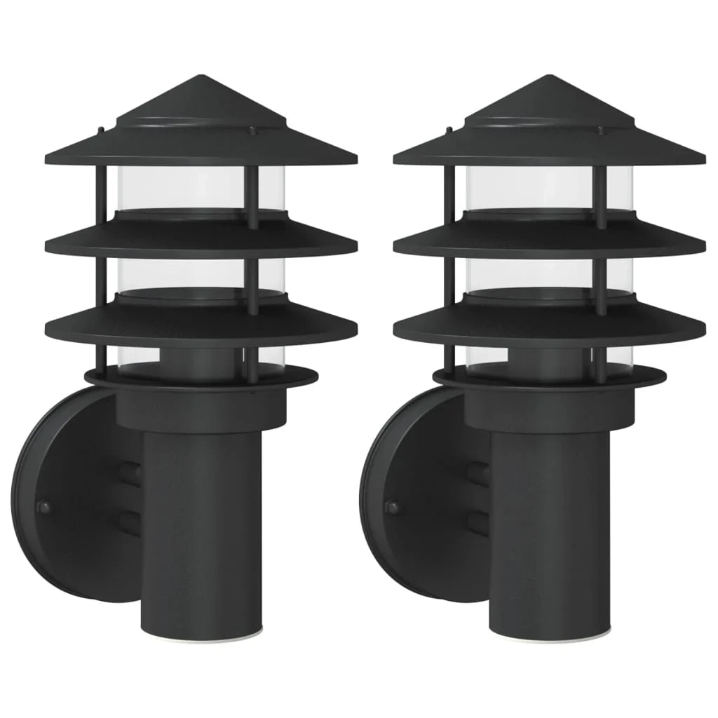 Set di 2 applique da esterno 15,5 x 15,5 x 28 cm design elegante resistente alle intemperie acciaio inox nero 02_0056552