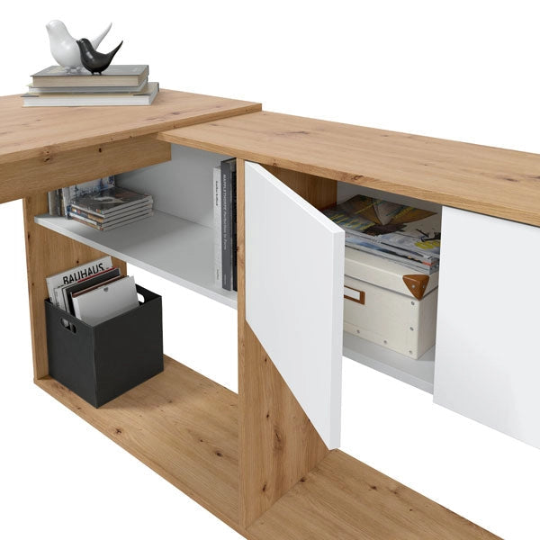 Scrivania-libreria 3 posizioni rovere nodi-bianco