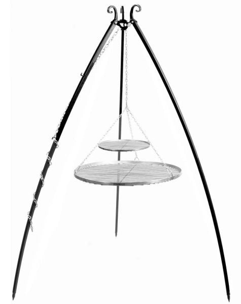 Barbecue Treppiede da 200 cm con 2 griglie in acciaio inox da 70 cm + 40 cm