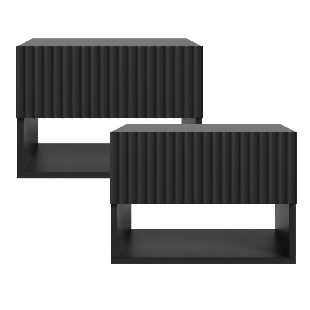 Set di 2 Comodini Sospesi da Parete Nand con Cassetto e Scomparto 42x30x30 cm Nero [en.casa]