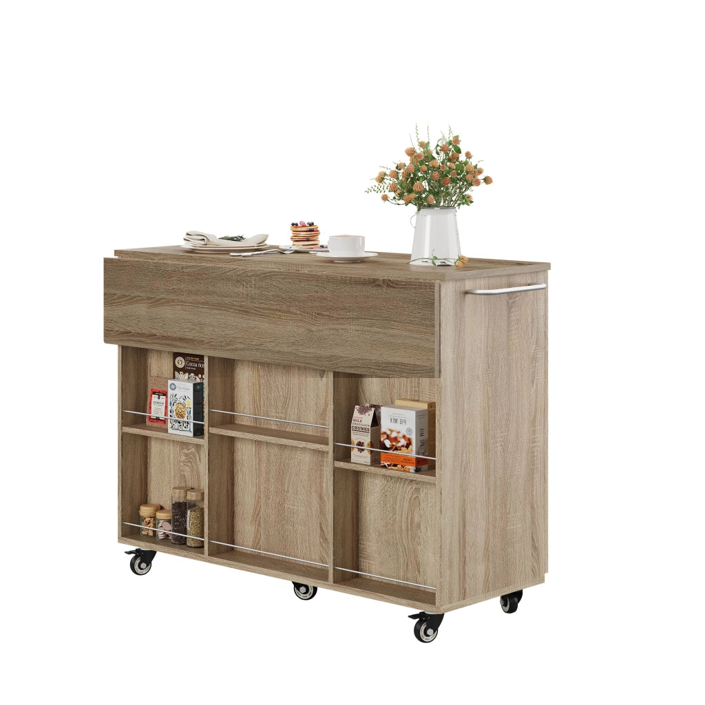 Isola Cucina Mobile con Piano Ribaltabile e Cassetto ¨C MINIMAL ¨C Rovere Sonoma, 92,9x120x43,5 cm