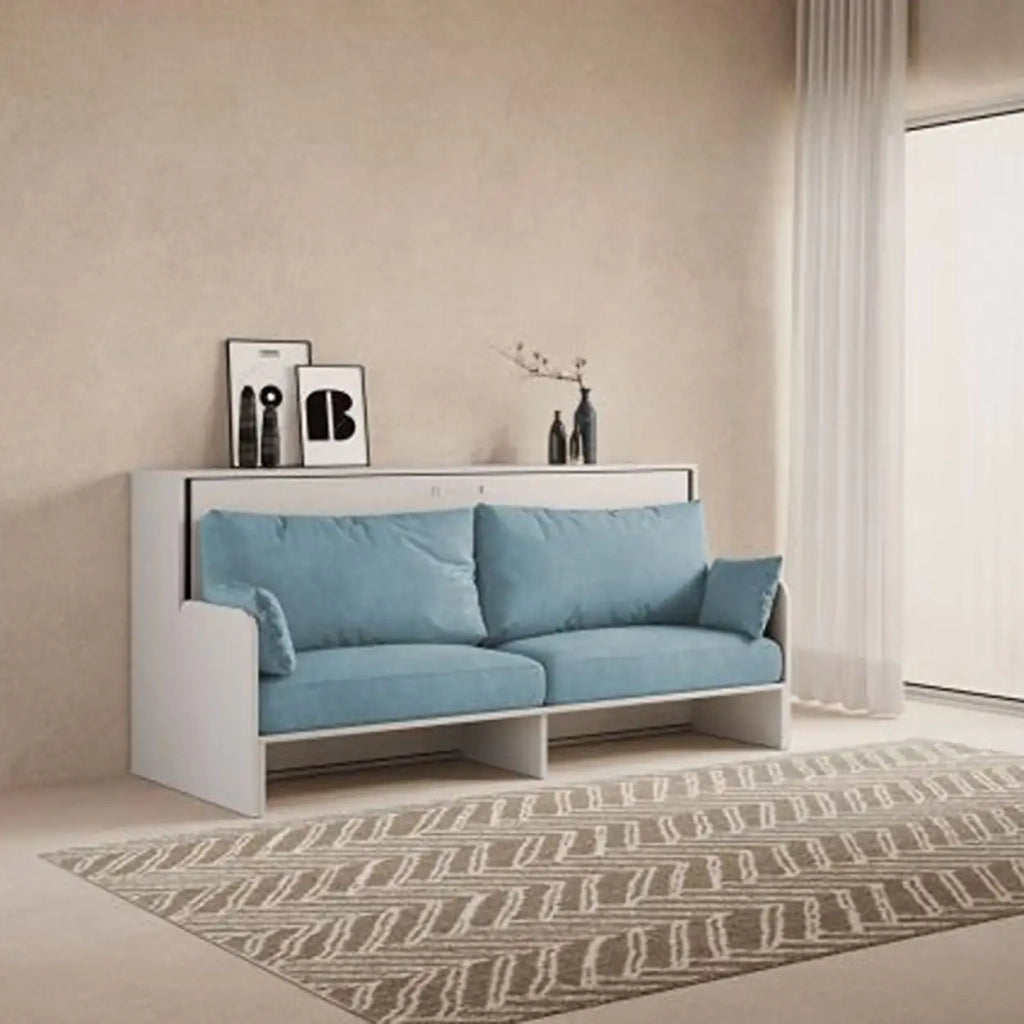 Letto singolo a scomparsa Kando con divano con materasso bianco frassino, azzurro