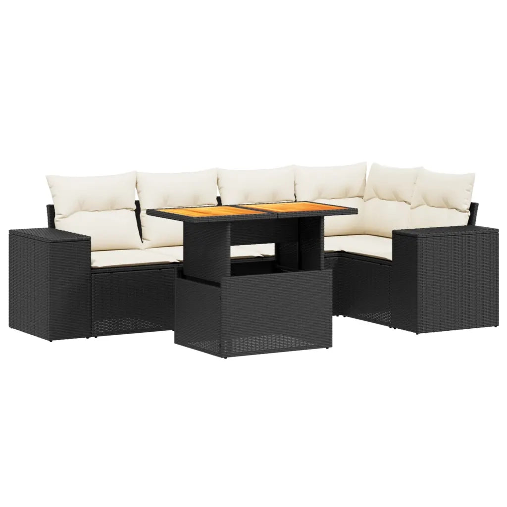 Set Divano da Giardino 6 pz con Cuscini Nero in Polyrattan 3272624