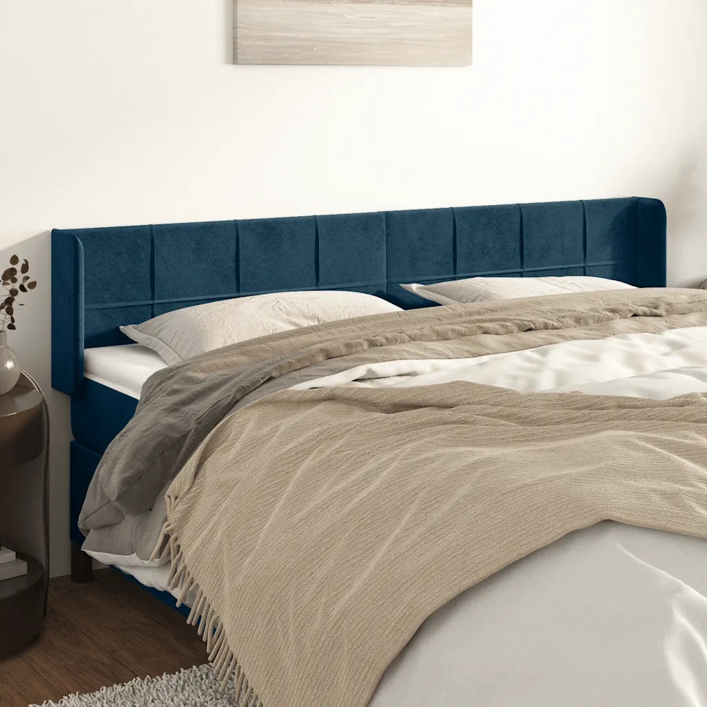 Testiera ad Orecchio-Testata con Orecchie Blu Scuro 163x16x78/88 cm in Velluto 475595