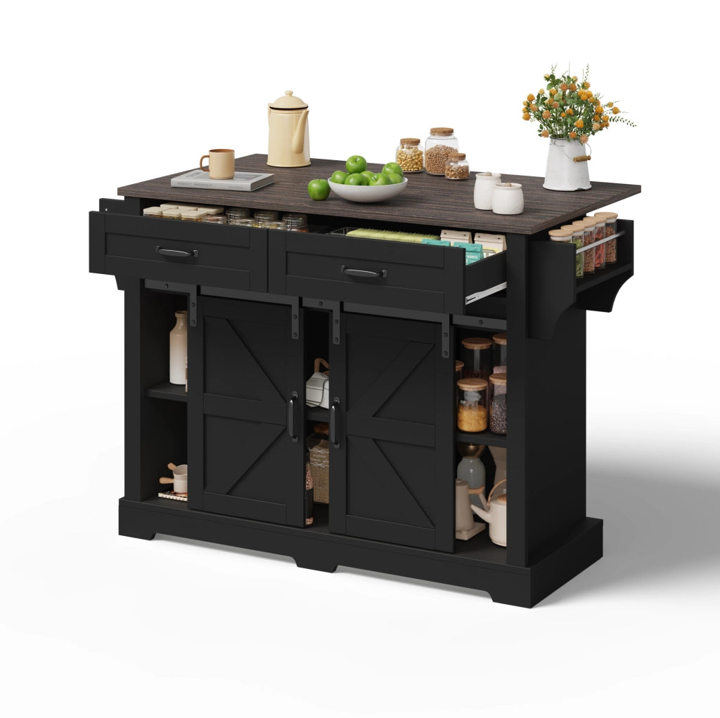Isola cucina su ruote con piano ribaltabile 120x45(70)x91 cm; MDF; nero