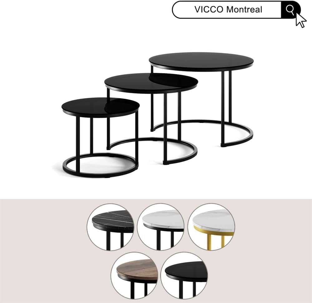 Set di tavolini da caffè Montreal, Marmo nero, 55 x 55 cm 3 parti