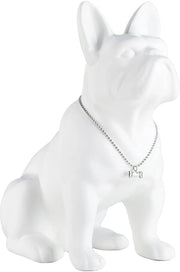 Decorativo oggetto in forma di bulldog francese – statuetta di cera con catenina argentata – figura decorativa per soggiorno, ufficio, ingresso e camera da letto (bianco, 31 cm)