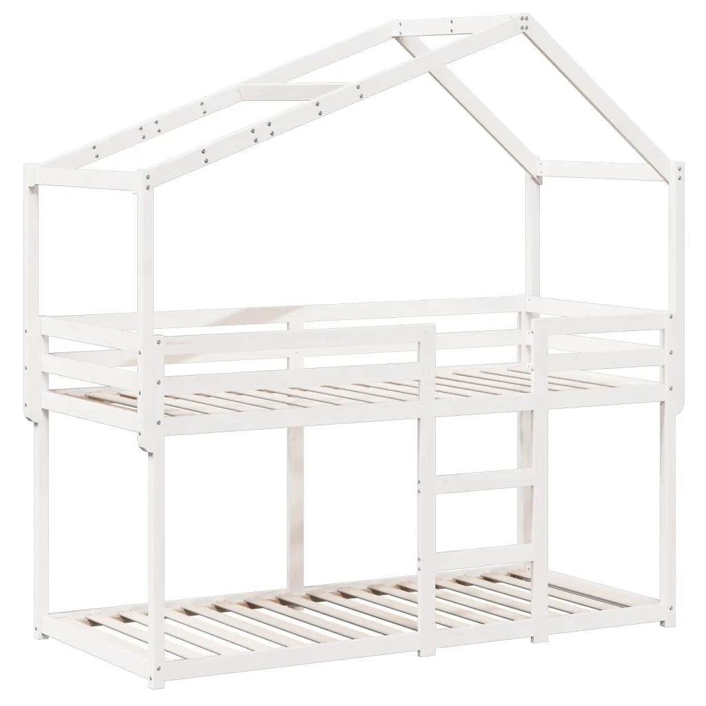 Letto singolo | Letto per adulti | Letto a Castello con Tetto Bianco 90x200 cm in Legno di Pino