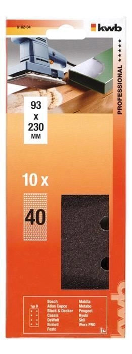 KWB 818204 Carta Abrasiva Grana 40 93x230 mm Ossido di Alluminio per Legno e Metallo 10 pz colore Marrone