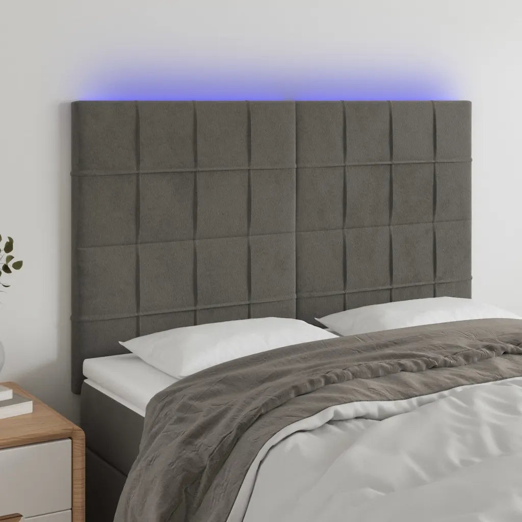 Testiera | Testata a LED Grigio Scuro 144x5x118/128cm in Velluto
