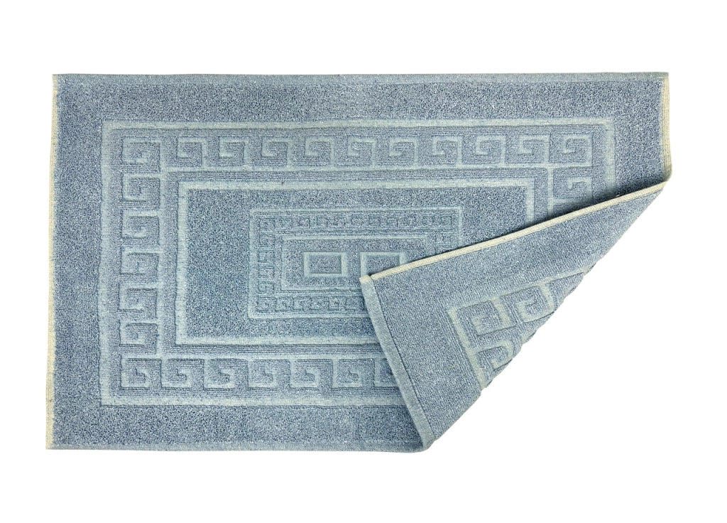 Tappeto Bagno Doccia Spugna Tinta Unita Torino Tappetino Super Assorbente In Cotone Pelo Corto Con Greca - 60x90 - Azzurro