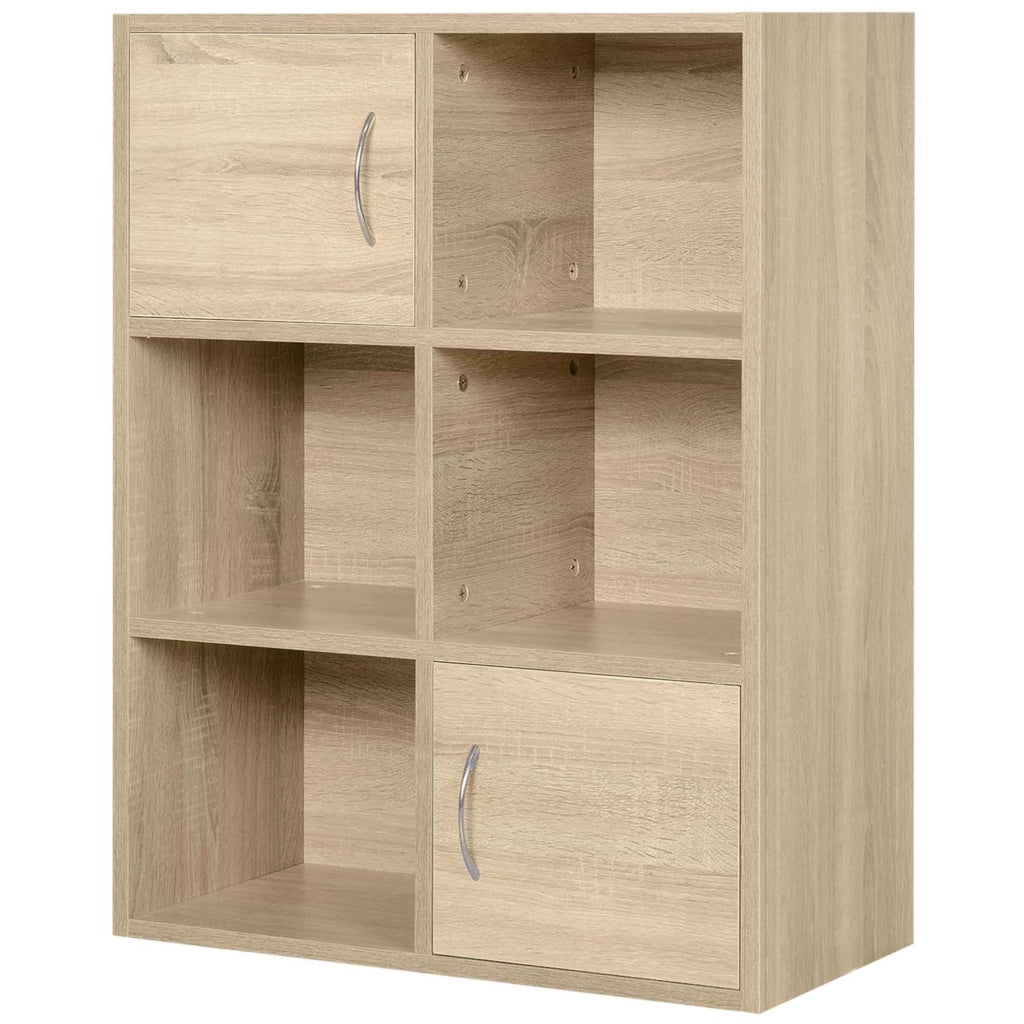 Libreria Scaffale in Legno, Mobiletto Multiuso con 3 Ripiani 4 Scompartimenti e 2 ante, 61.5x29.5x80cm