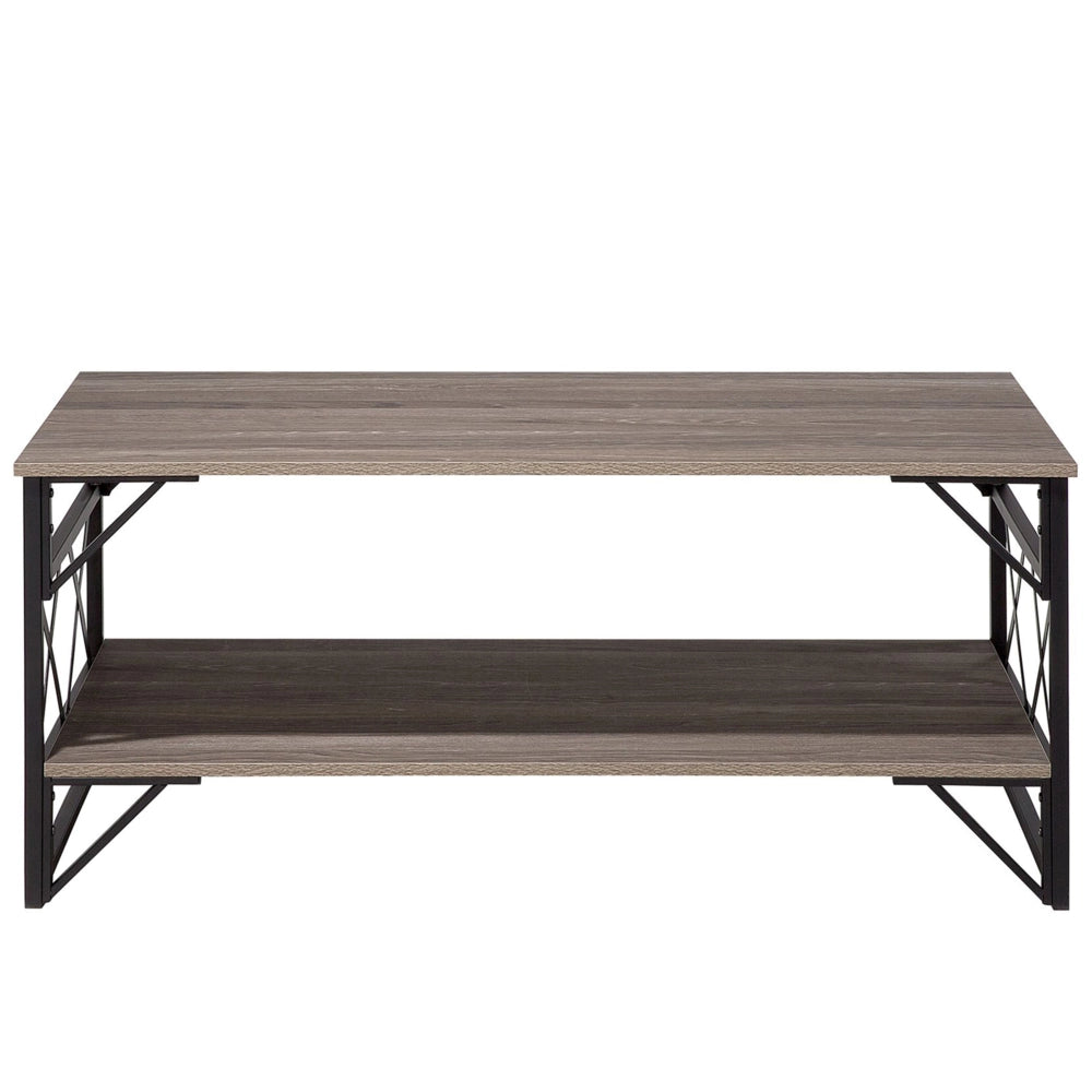 Tavolino da caffè Piano in legno color tortora Ripiano con struttura in metallo Nero 120 x 60 cm Piano in truciolare