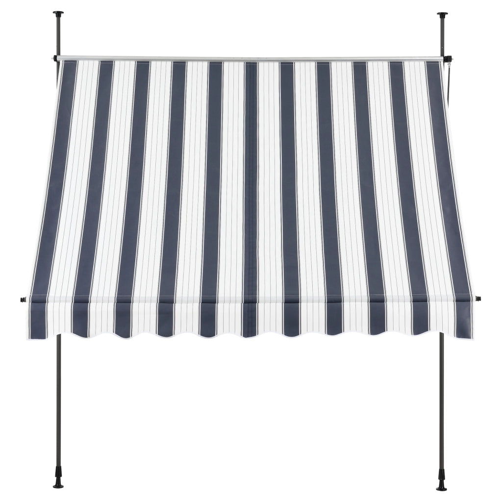 Tenda da Sole a Muro con Pali di Supporto Telescopici Parasole 200 x 120 cm (LxP) Blu Scuro/Bianco pro.tec