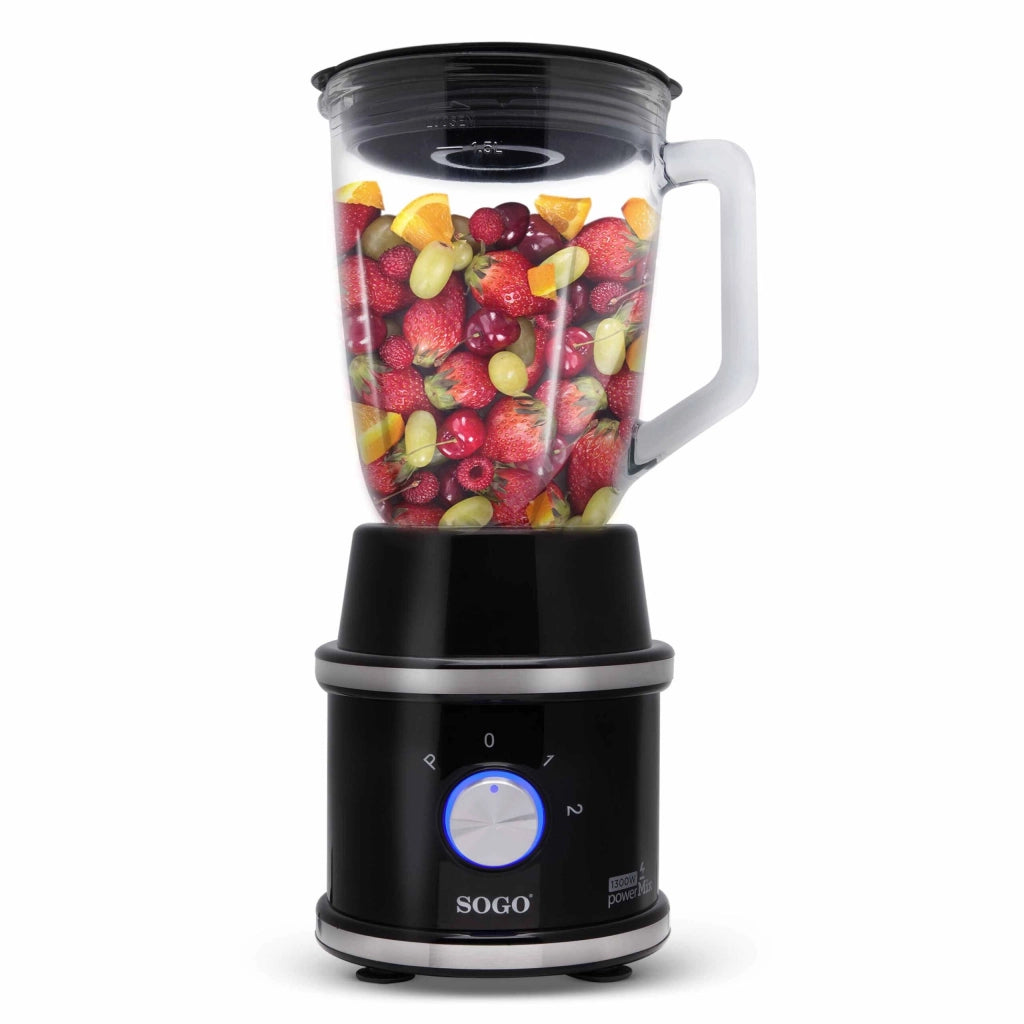 Frullatore elettrico da tavolo 1300W, 2 velocità con pulse, caraffa vetro 1,5L e mini tritatutto 300ml - SOGO
