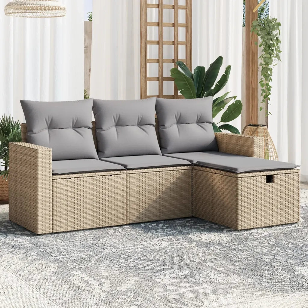 Set Divano da Giardino 4 pz | Set Salotto da Giardino con Cuscini Beige Misto Polyrattan