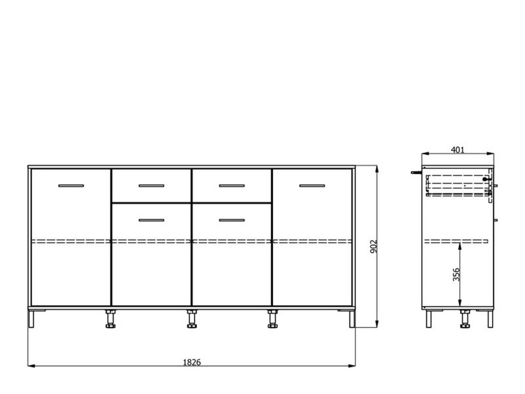 Madia Grondona, Credenza 4 Ripiani, 182.5x40x90h cm Bianco