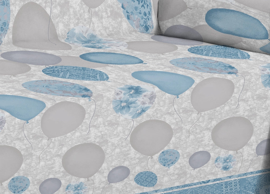 Telo Arredo Multiuso Linea Pensieri Delicati In Cotone Disegno Palloncini - Matrimoniale - Azzurro