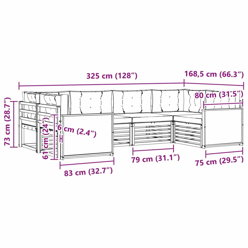 Set di divani da esterno 6 pz Naturale Legno di Acacia Massello 3383777
